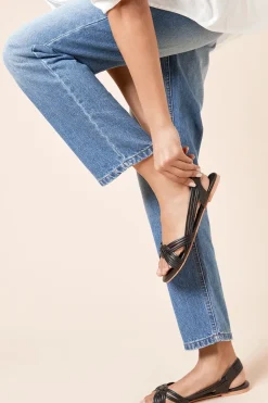Wide Fit Jocelyn Leather Plaited Flat Sandals