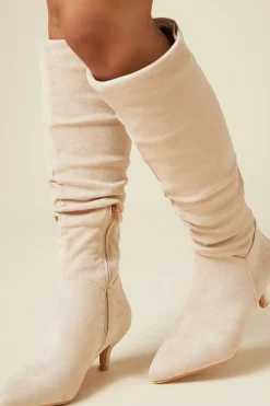 Wide Fit Khloe Knee High Low Heel Ruched Boots