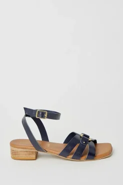 Wide Fit Leather Comfort Saskia Metal Detail Low Heeled Sandals