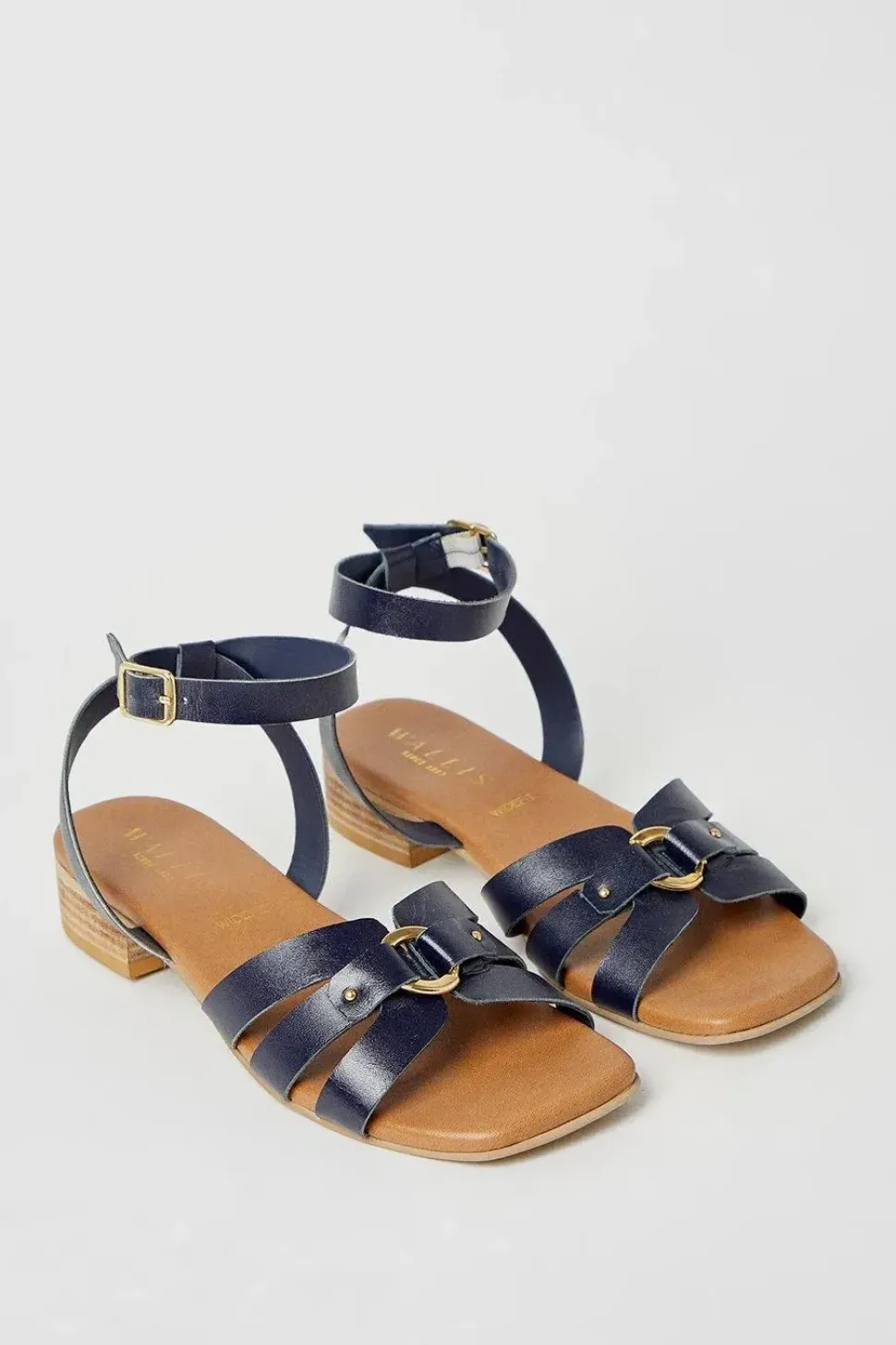Wide Fit Leather Comfort Saskia Metal Detail Low Heeled Sandals