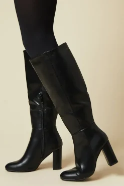 Wide Fit Liliana Almond Toe High Block Heel Knee Boots
