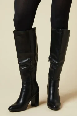 Wide Fit Liliana Almond Toe High Block Heel Knee Boots