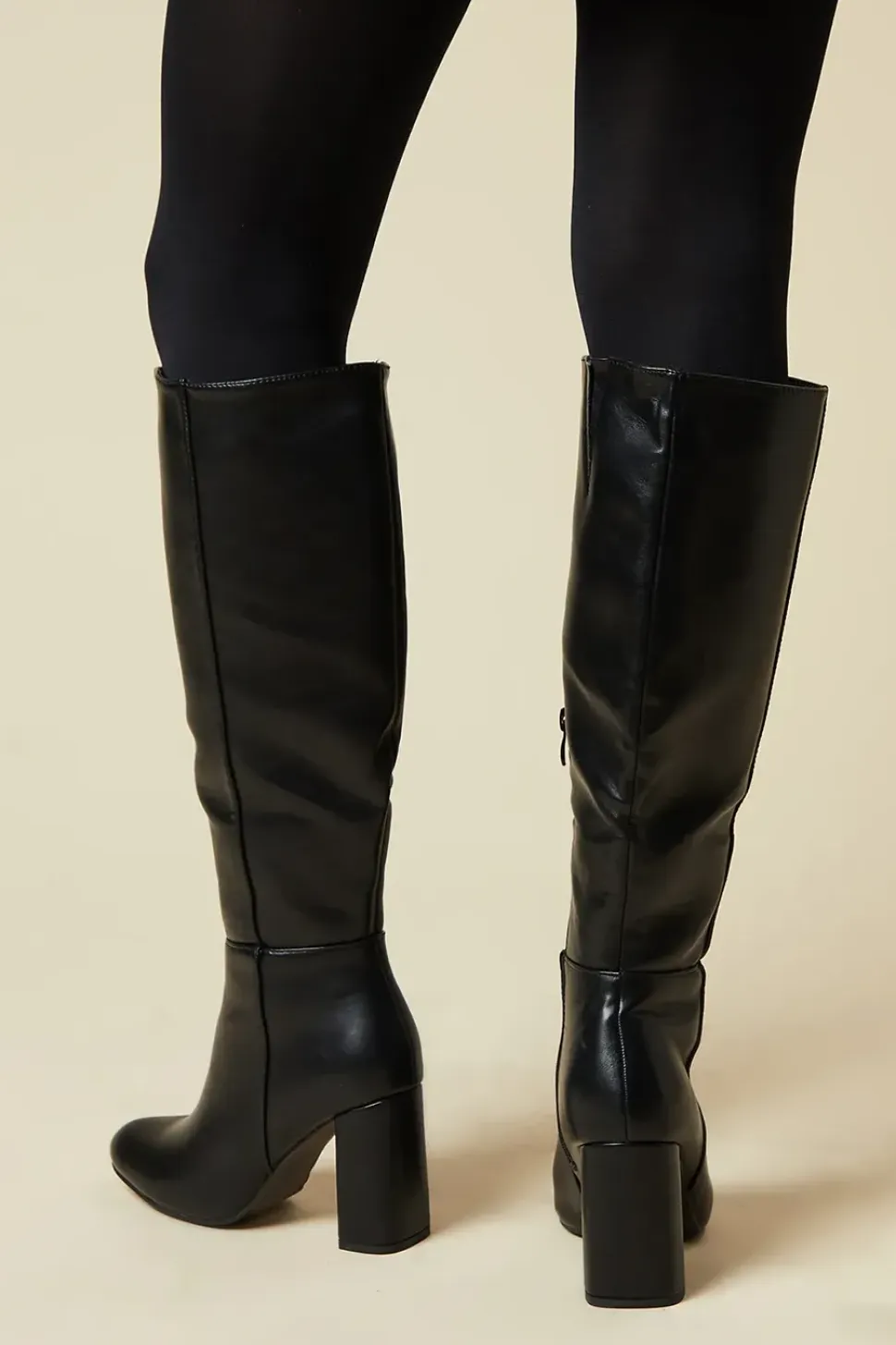 Wide Fit Liliana Almond Toe High Block Heel Knee Boots