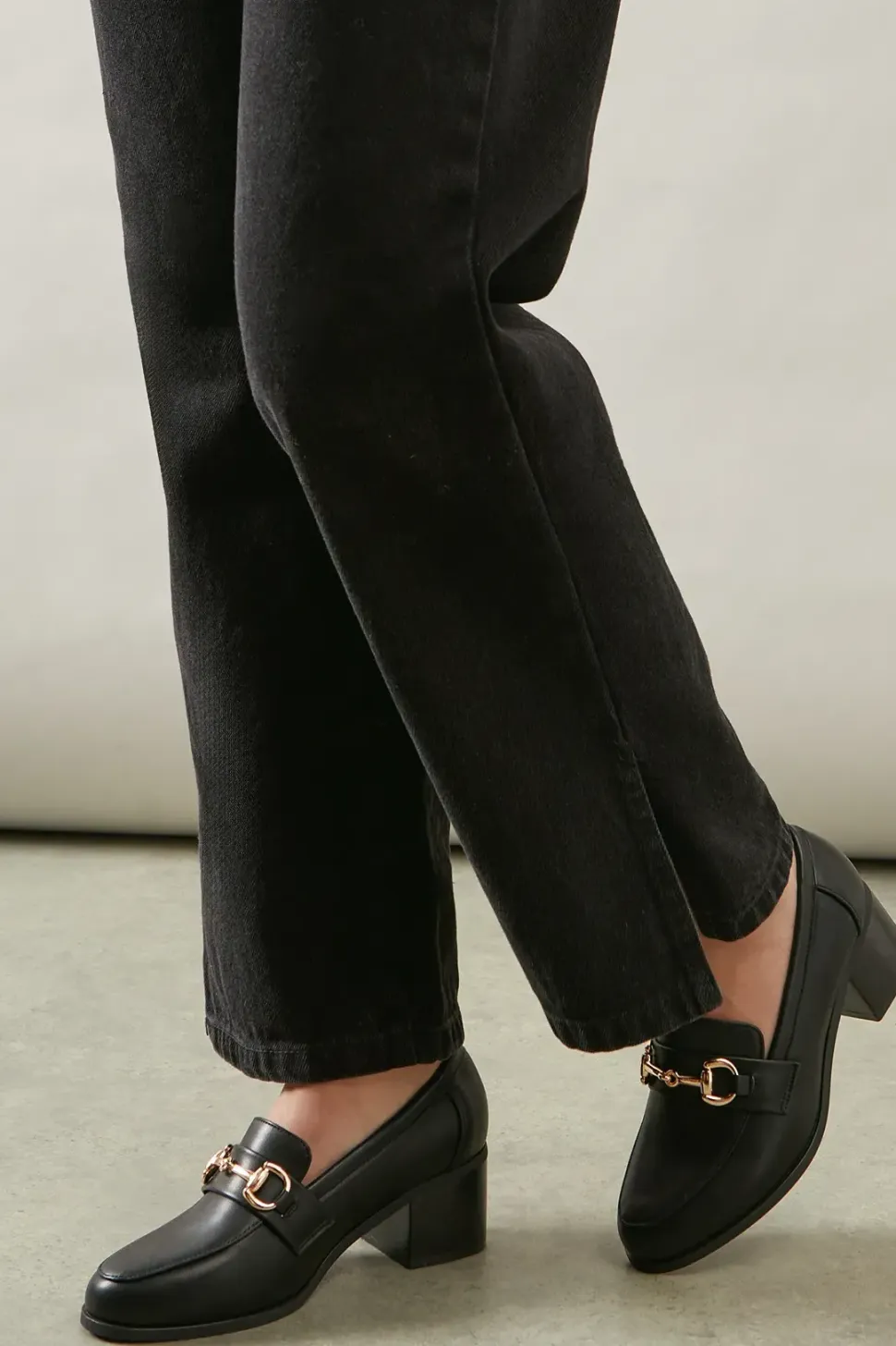 Wide Fit Lydia Snaffle Trim Apron Front Medium Heeled Loafers