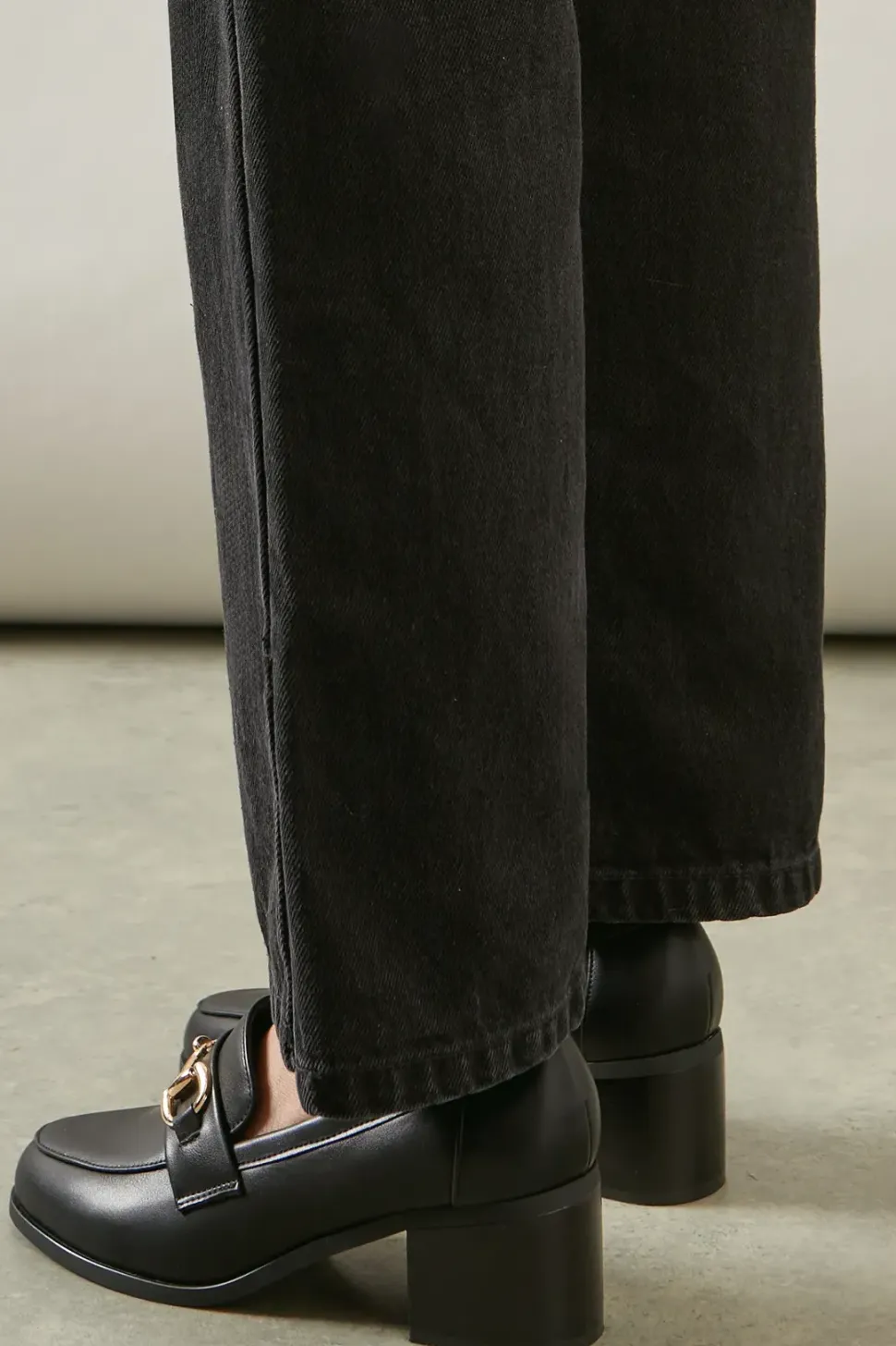 Wide Fit Lydia Snaffle Trim Apron Front Medium Heeled Loafers