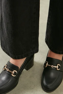 Wide Fit Lydia Snaffle Trim Apron Front Medium Heeled Loafers