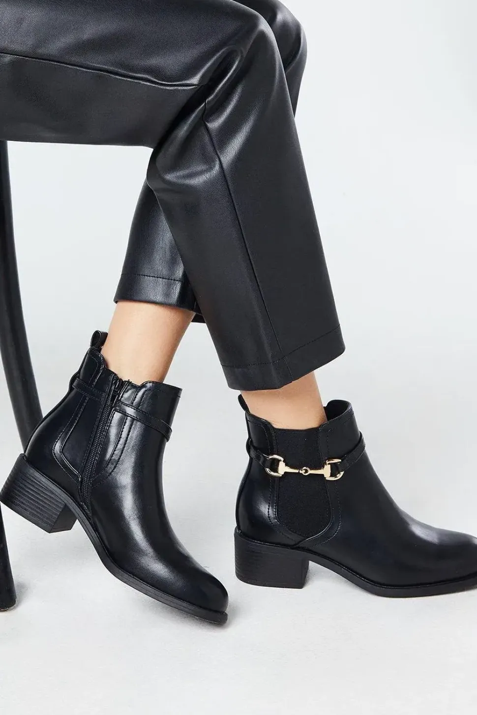 Wide Fit Orelia Faux Leather Snaffle Detail Chelsea Ankle Boot