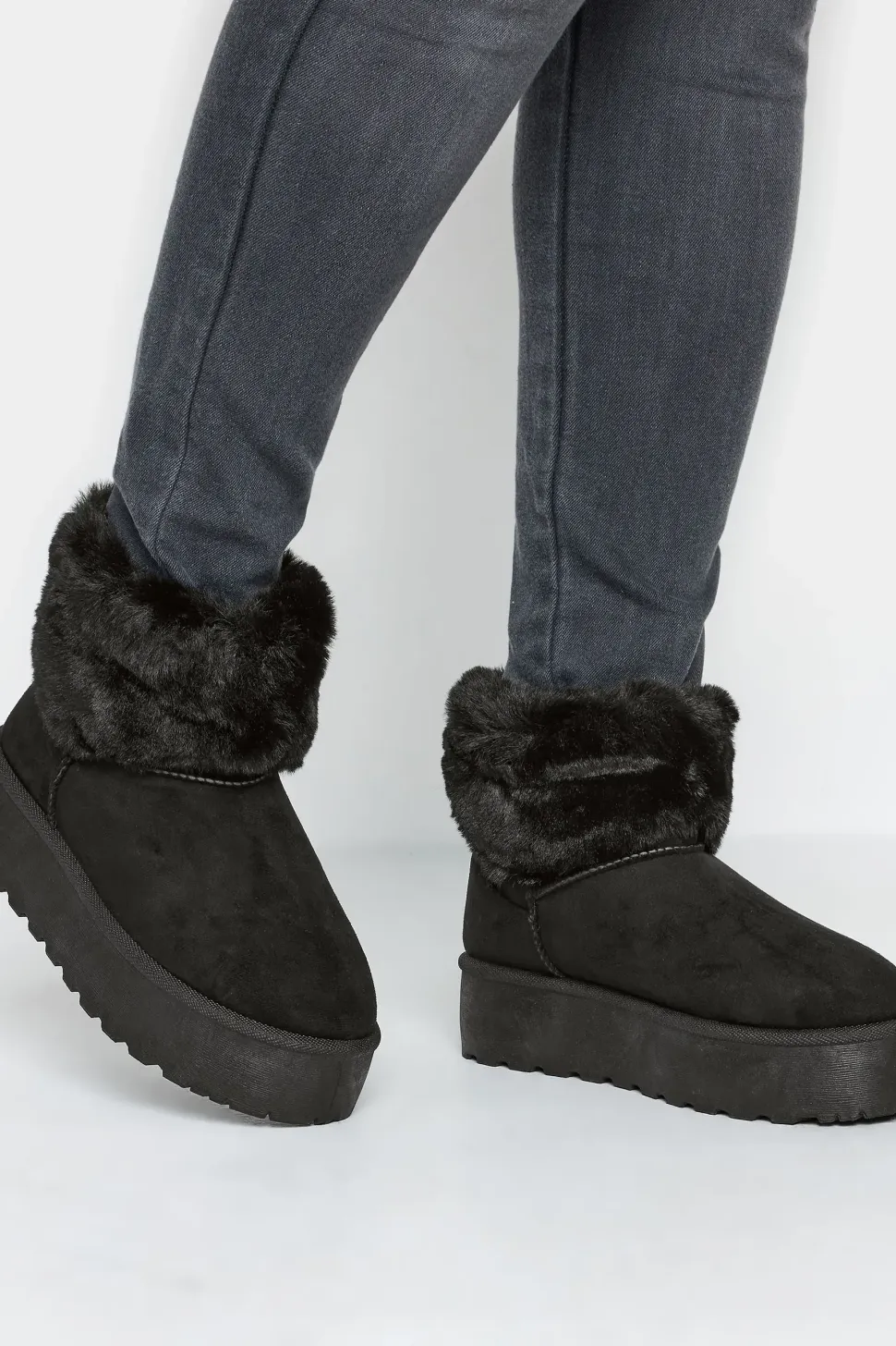 Wide Fit Platform Faux Fur Collared Boot