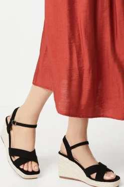 Wide Fit Rose Cross Strap Wedges