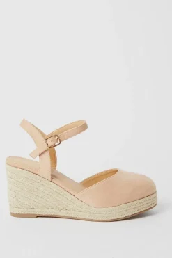 Wide Fit Rumor Faux Suede Closed Toe Espadrille Wedge Sandals