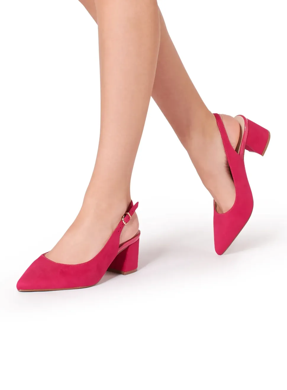 Wide Fit Shimmer 'Flynn' Mid Block Heel Sling Back Court Shoe