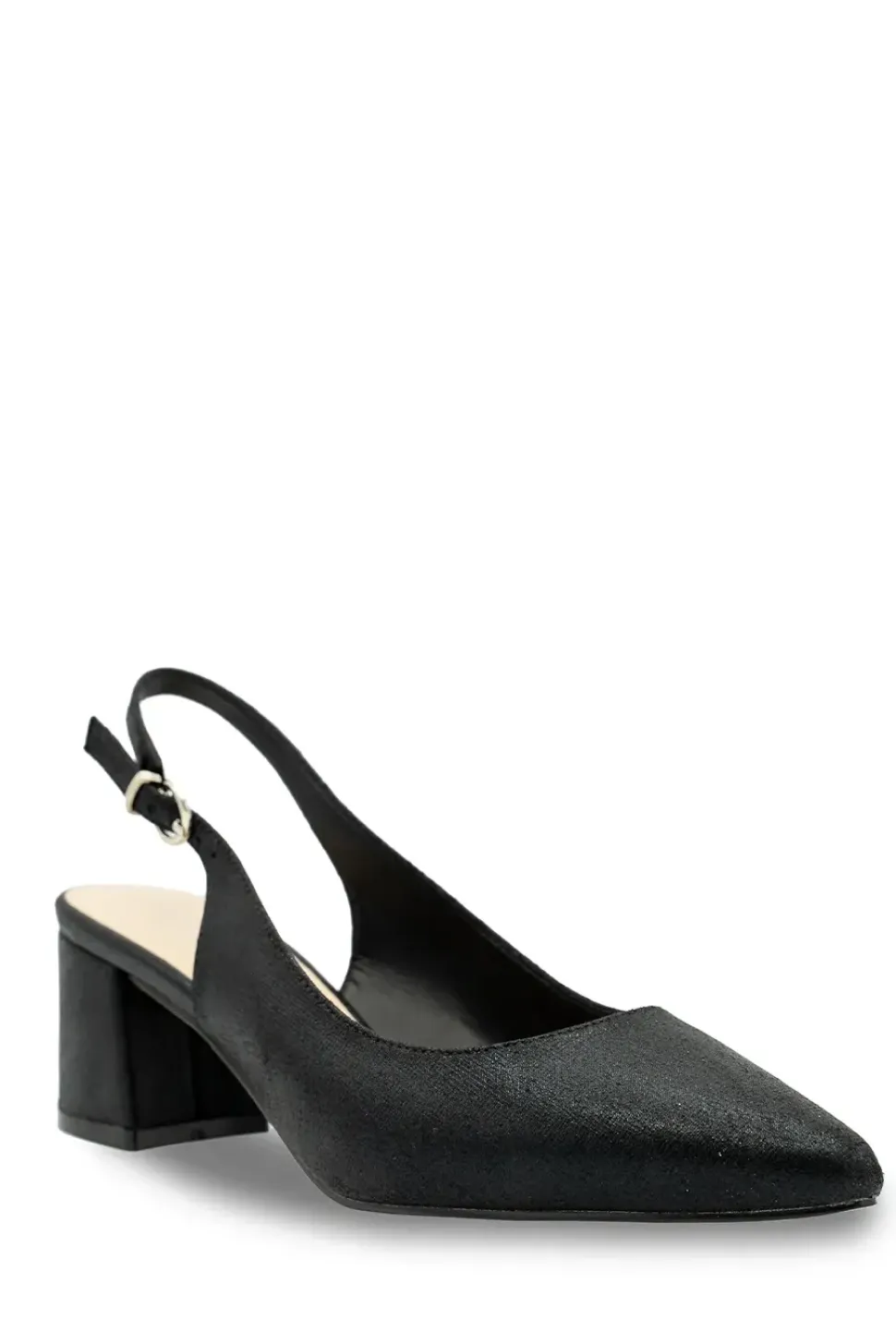 Wide Fit Shimmer 'Flynn' Mid Block Heel Sling Back Court Shoe