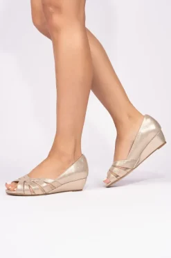 Wide Fit Shimmer 'Judy' Peep Toe Wedge Sandal