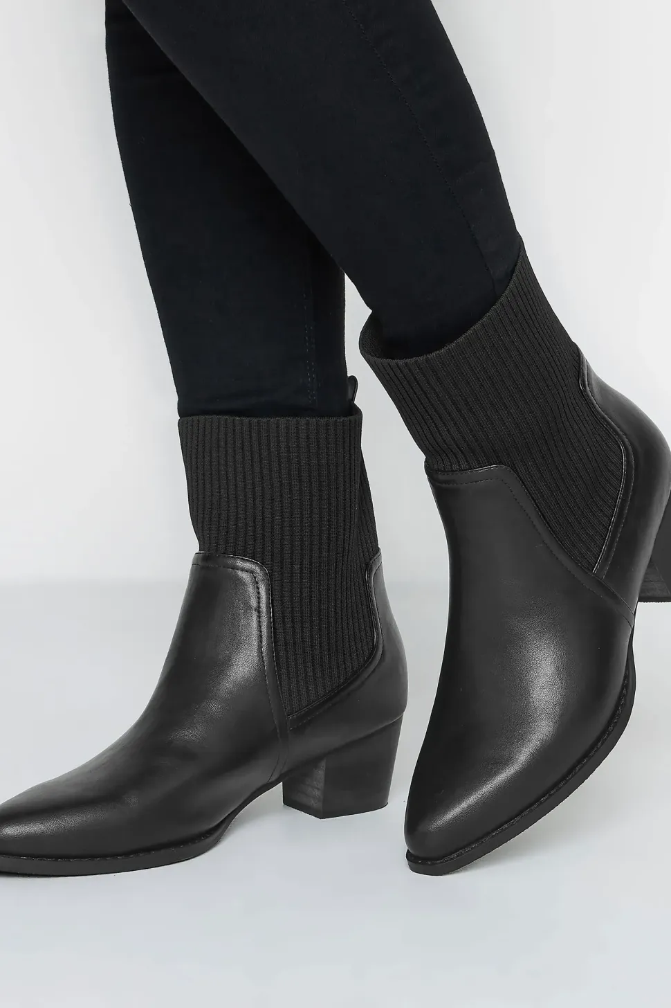 Wide Fit Sock Top Line Western Heeled Boots