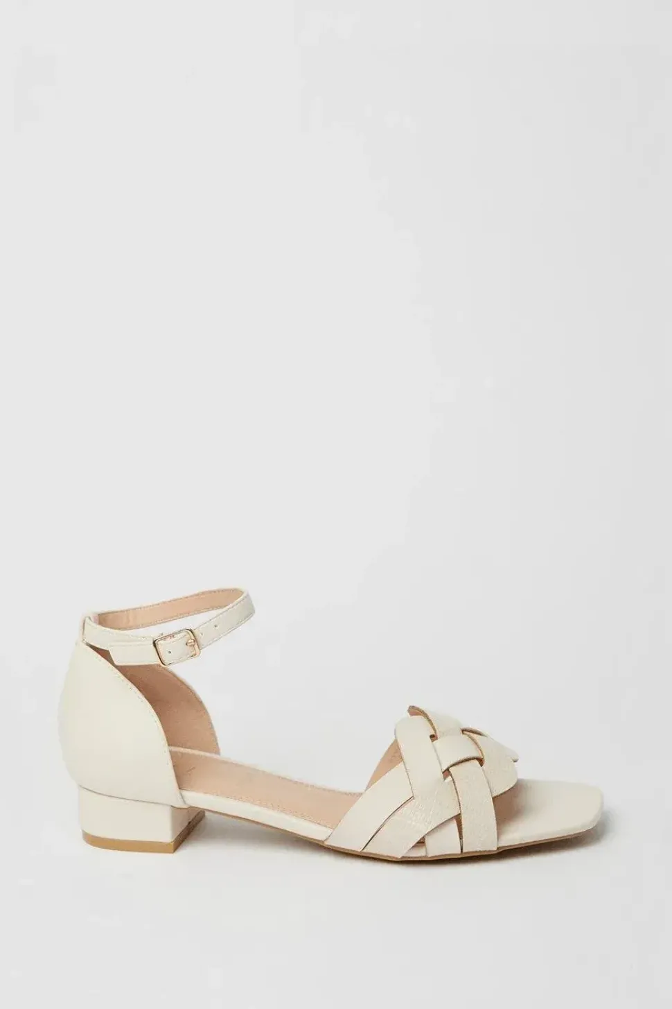 Wide Fit Sonia Woven Mixed Material Low Block Heeled Sandals
