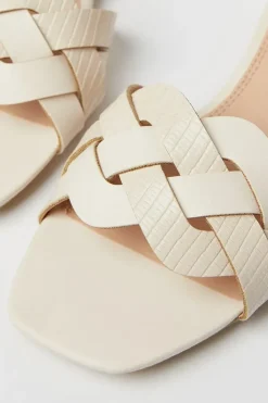 Wide Fit Sonia Woven Mixed Material Low Block Heeled Sandals