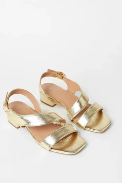 Wide Fit Sunita Faux Leather Asymmetric Low Block Heel Sandals