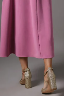 Wide Fit Treat Glittter Cross Strap Pointed Block Heel Court Shoes