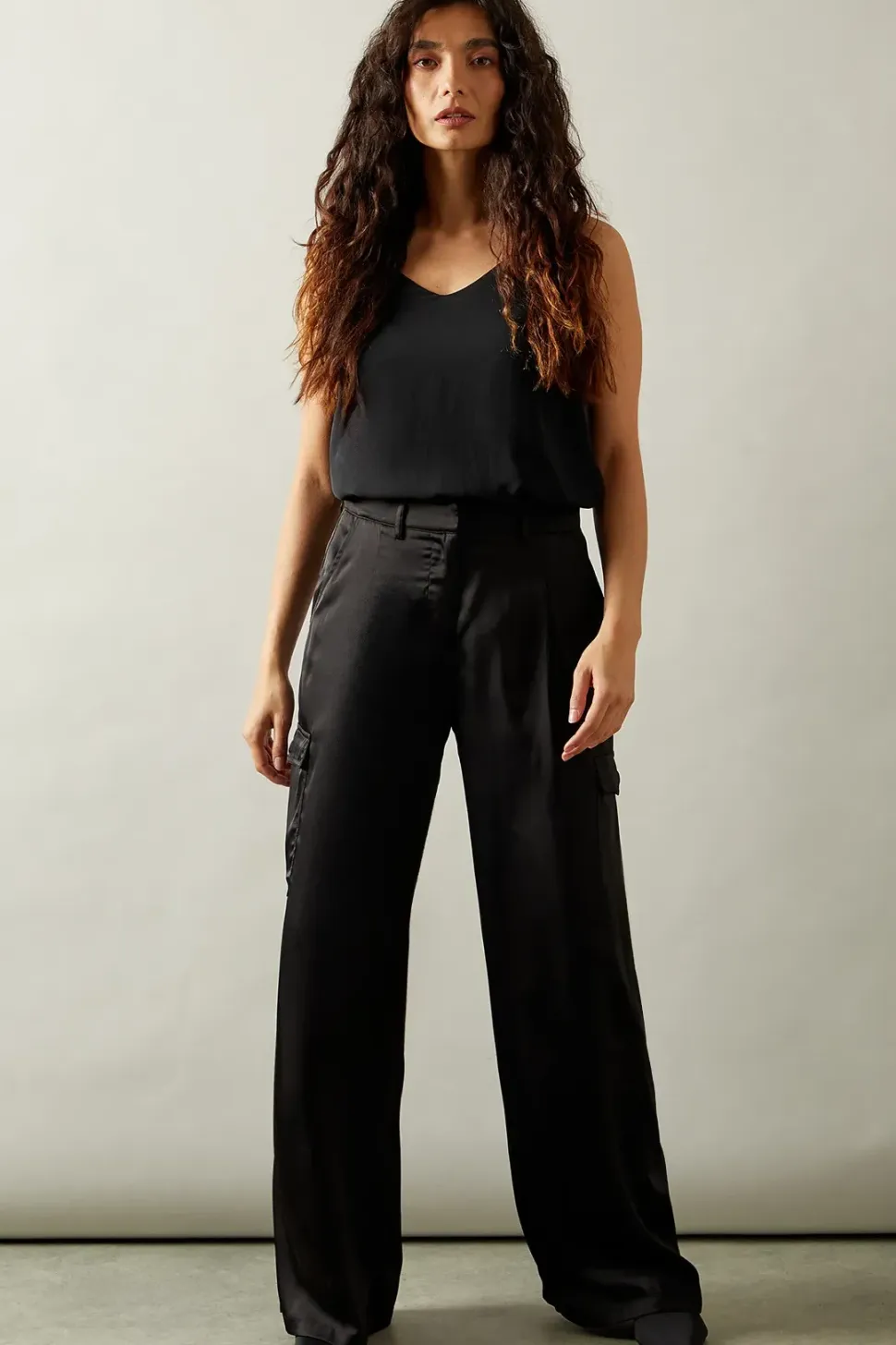 Wide Leg Cargo Satin Trousers