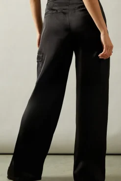 Wide Leg Cargo Satin Trousers