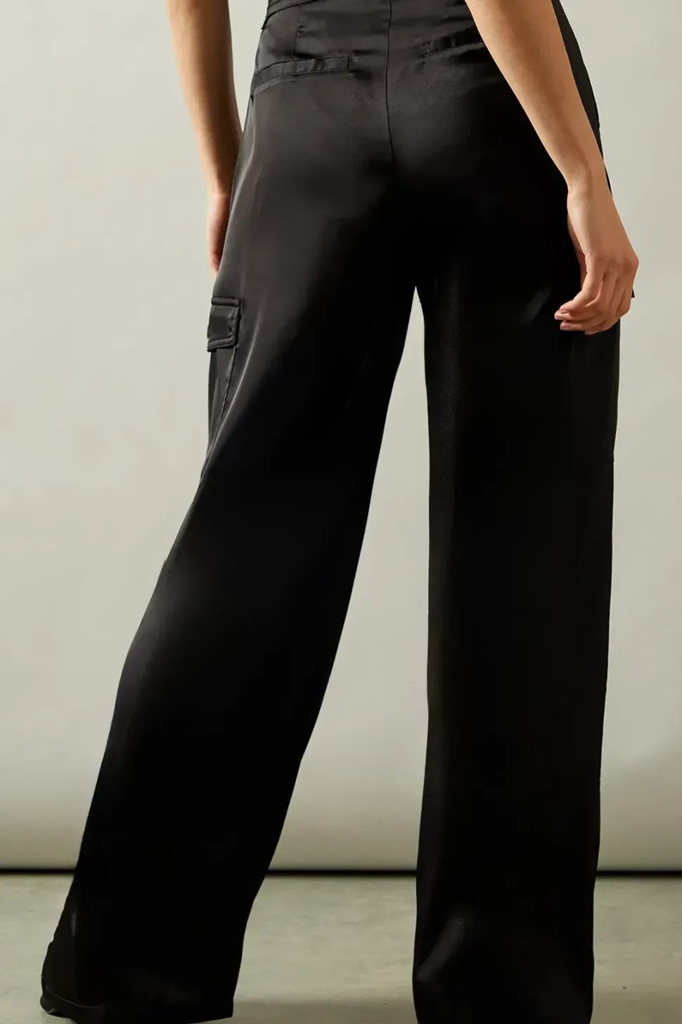 Wide Leg Cargo Satin Trousers