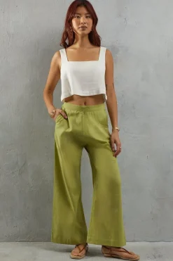 Wide Leg Crop Linen Trouser