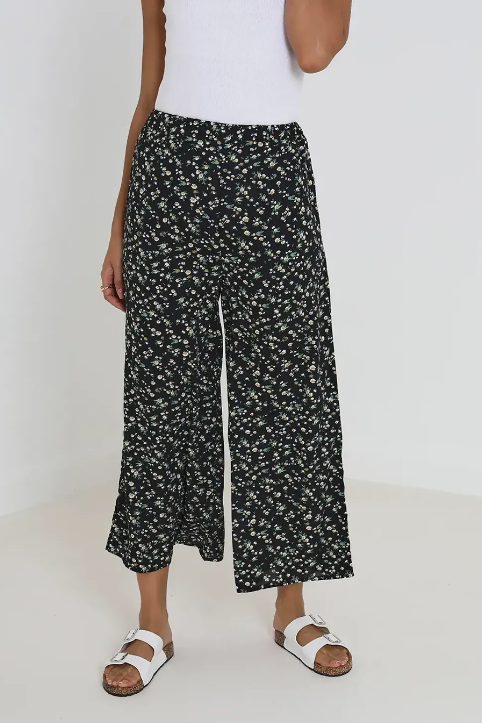 Wide Leg Elasticated Waist Floral Trousers