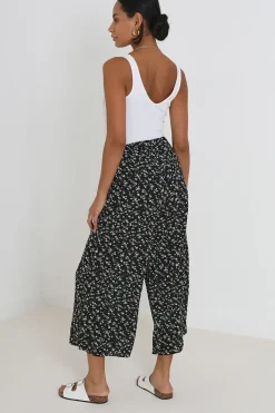 Wide Leg Elasticated Waist Floral Trousers
