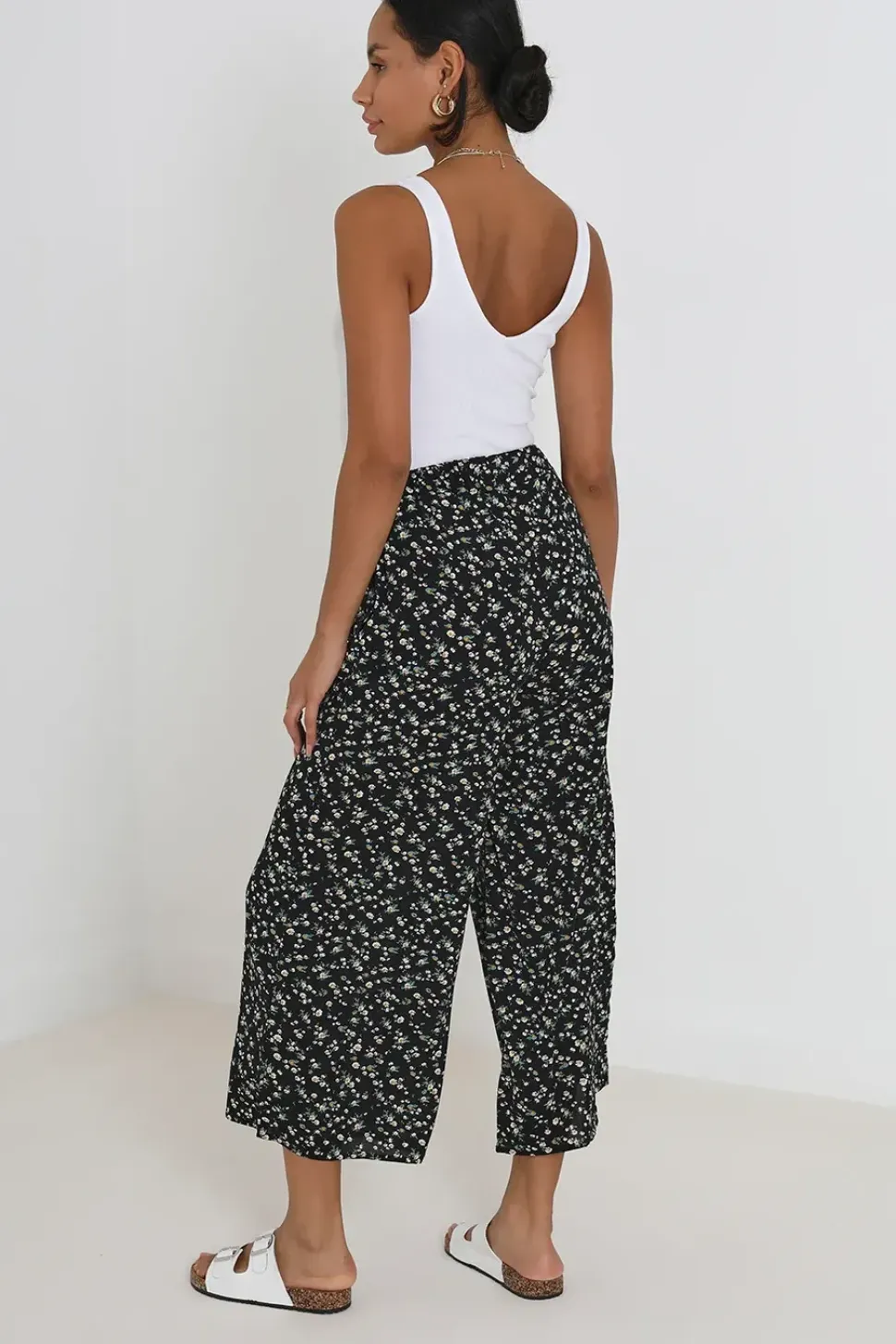 Wide Leg Elasticated Waist Floral Trousers