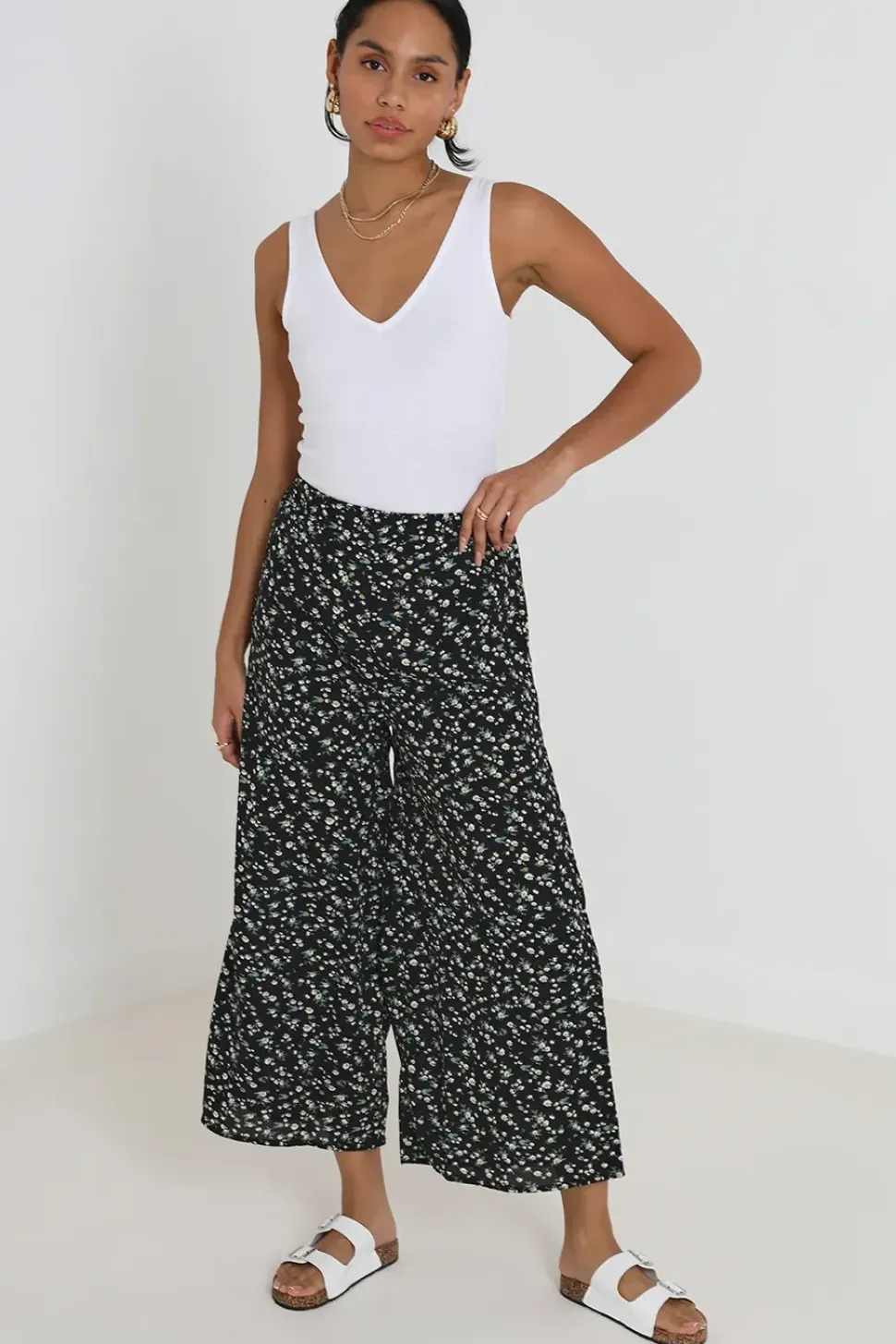 Wide Leg Elasticated Waist Floral Trousers