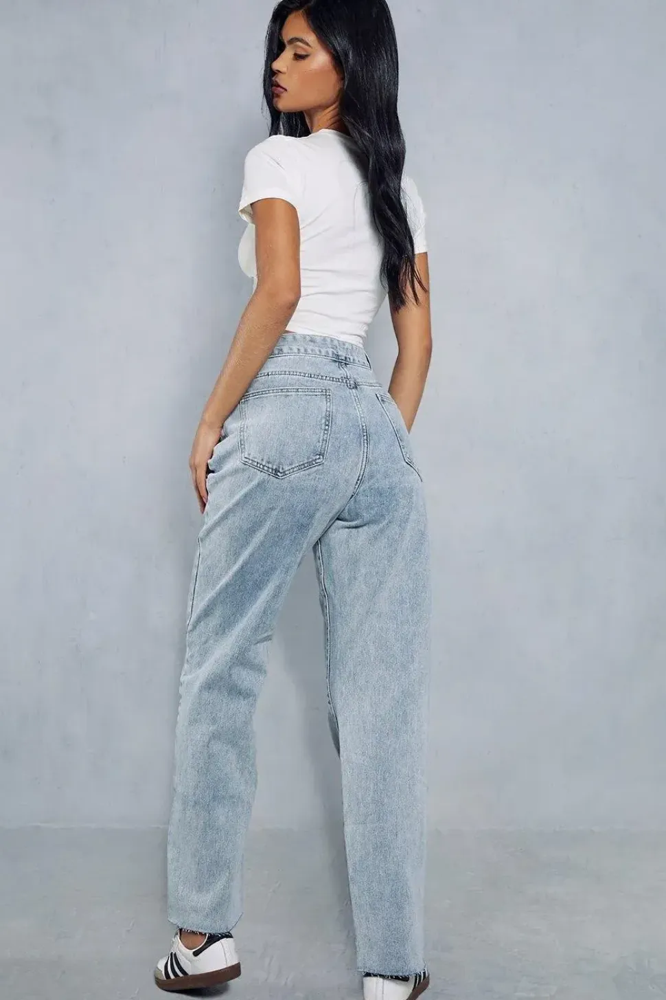 Wide Leg Pleated Waist Denim Jeans