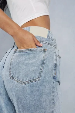 Wide Leg Pleated Waist Denim Jeans