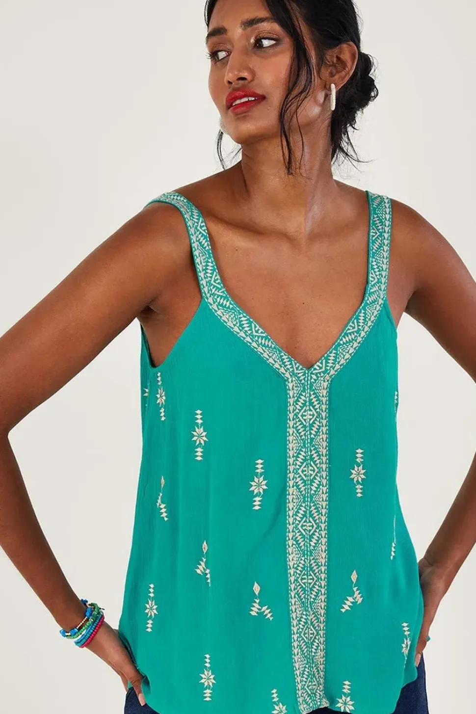 Wide Strap Embroidered V-Neck Cami