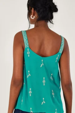 Wide Strap Embroidered V-Neck Cami