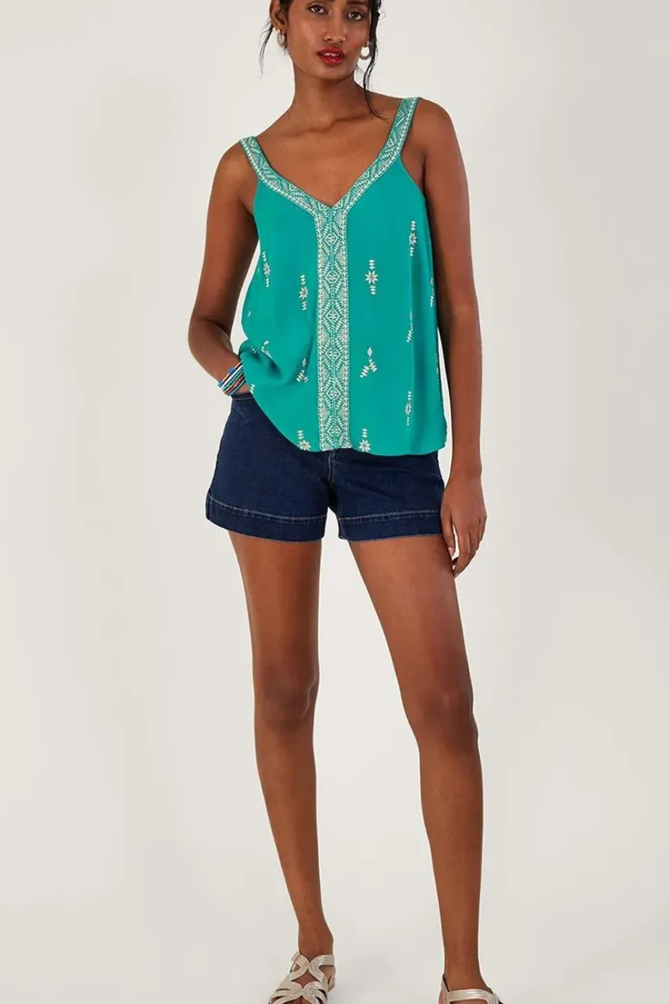 Wide Strap Embroidered V-Neck Cami