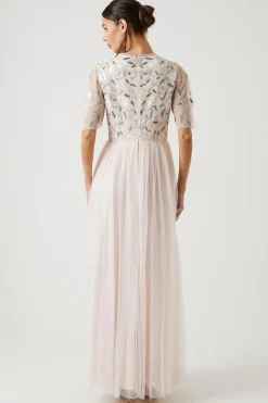 Wildflower Embroidered Top Mesh Skirt Bridesmaid Dress