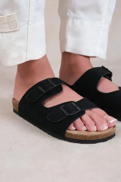 Willow' Two Strap Flat Sandals With Buckle Detail