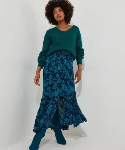 Winter Floral Asymmetric Maxi Skirt