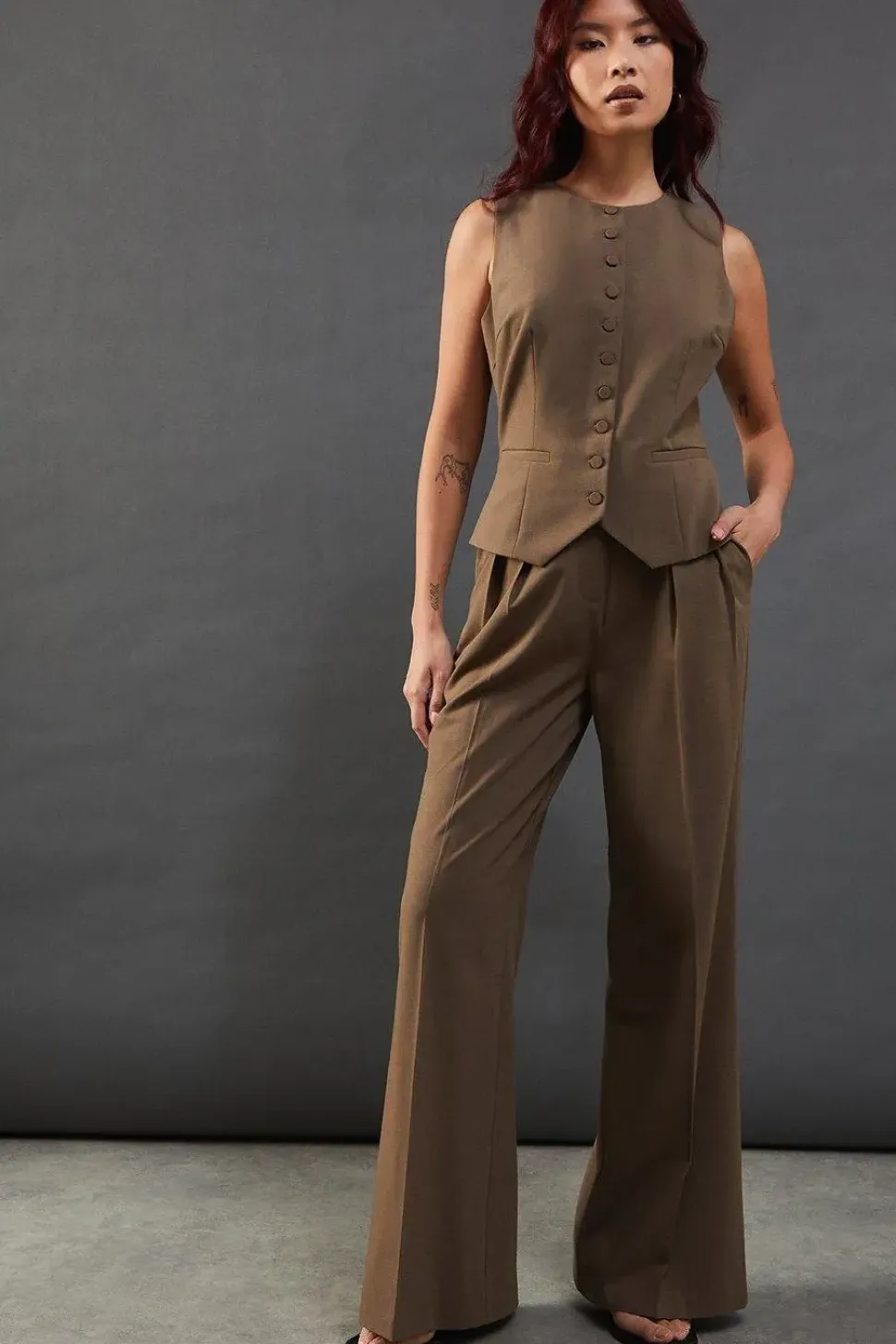 Wool Blend Relaxed High Waisted Wide Leg Trouser