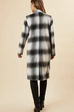 Wool Check Double Breasted Maxi Coat