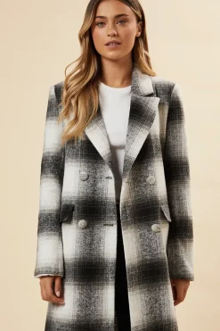 Wool Check Double Breasted Maxi Coat
