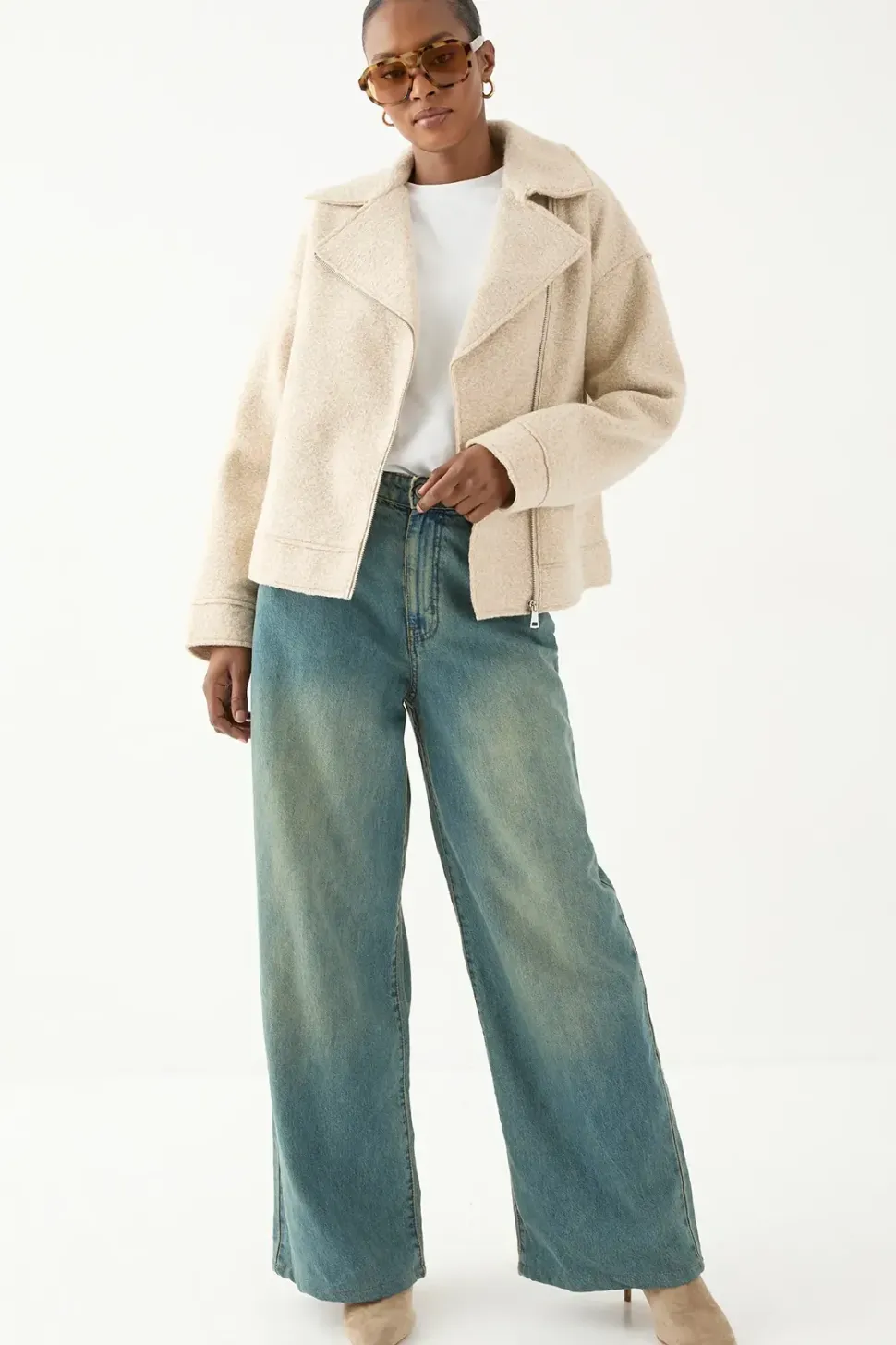 Wool Look Biker Jacket