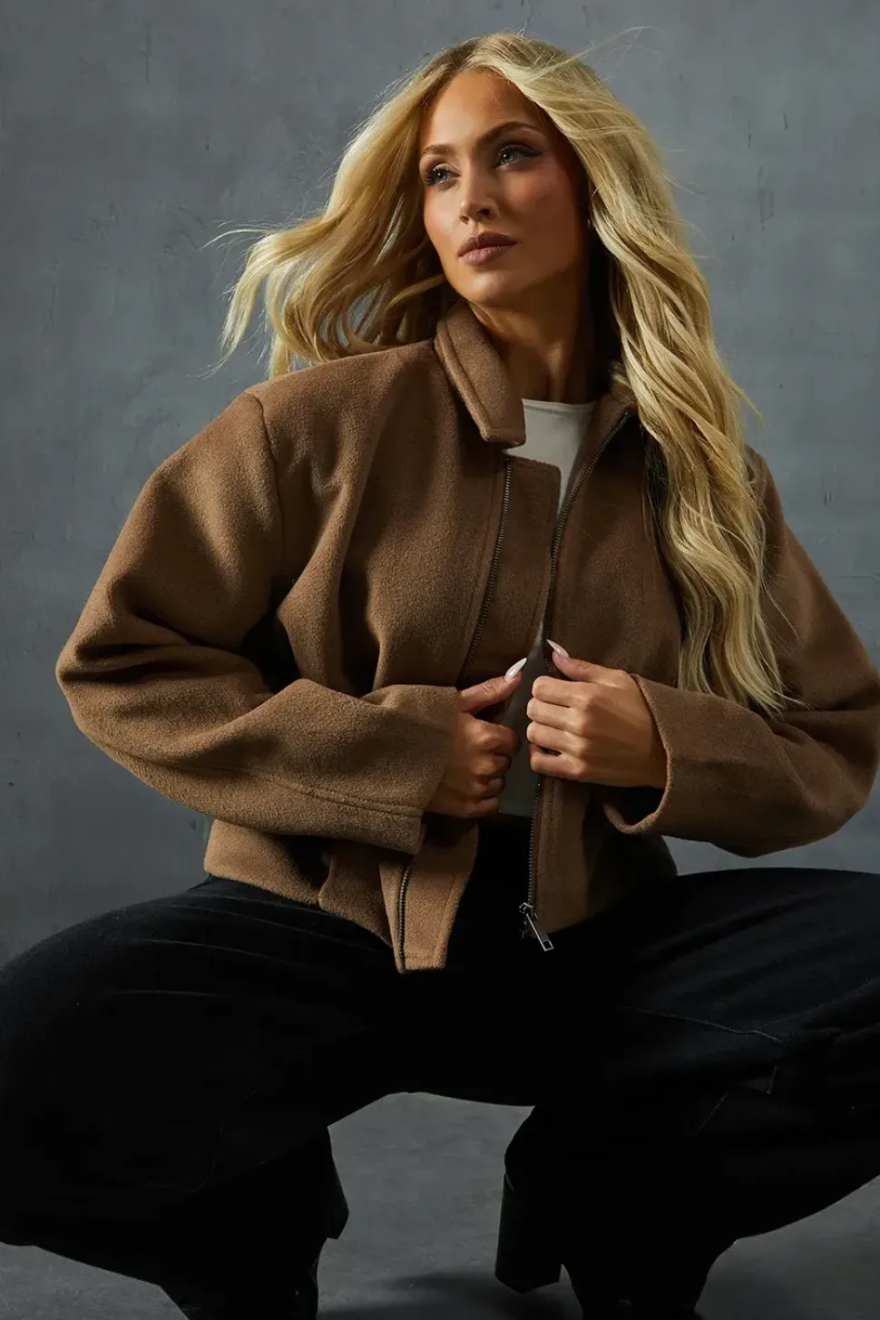 Wool Look Boxy Drop Shoulder Jacket