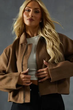 Wool Look Boxy Drop Shoulder Jacket