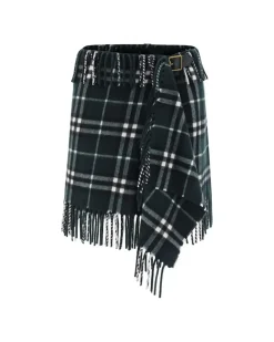 Wool Mini Skirt with Scarf-Style Design and Leather Strap Closure