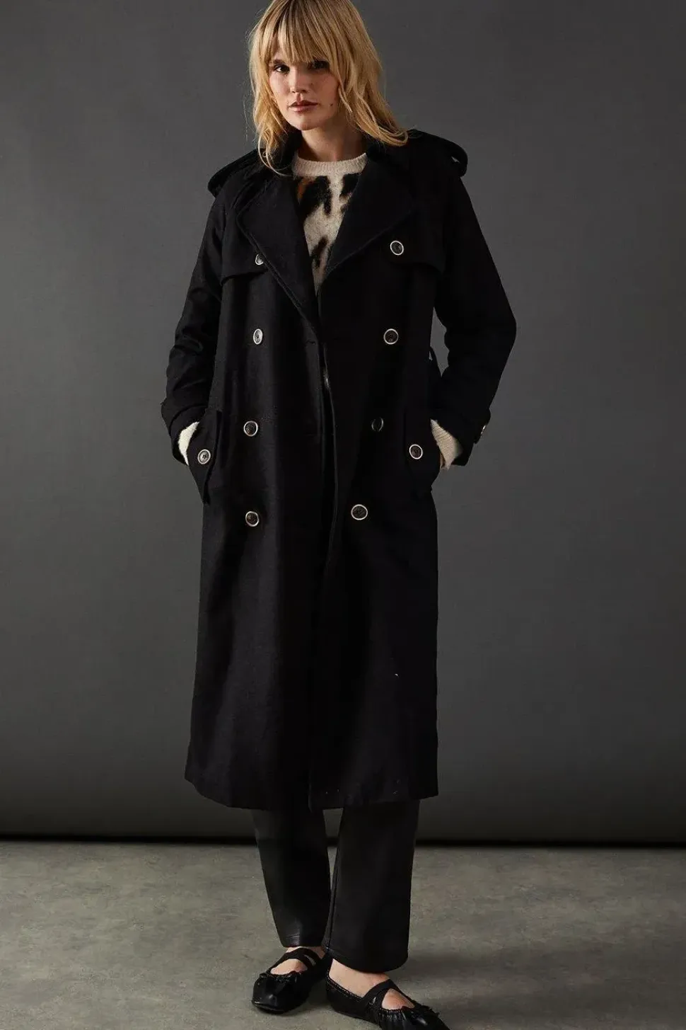Wool Mix Belted Trench Coat