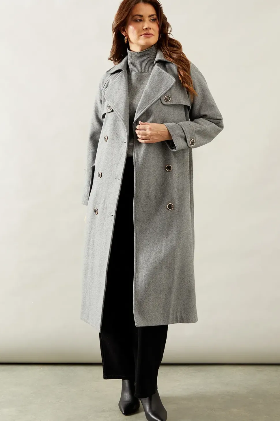 Wool Mix Military Belted Trench Coat