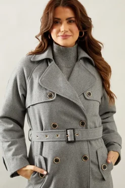 Wool Mix Military Belted Trench Coat