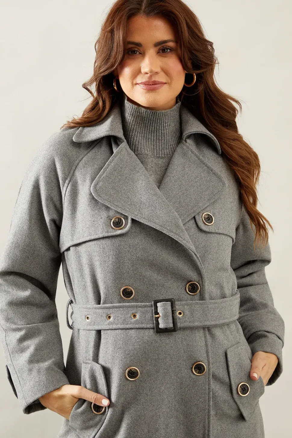 Wool Mix Military Belted Trench Coat