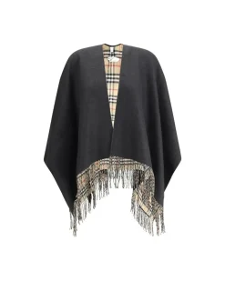 Wool Poncho with Monochrome Cape Design and Archivio Check Interior